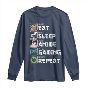 Eat Sleep Anime Gaming Repeat Long Sleeve Shirt Kawaii Otaku Gamer Manga Lover TS02 Navy Print Your Wear