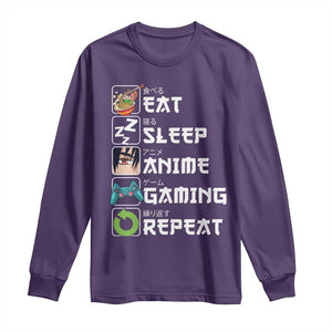 Eat Sleep Anime Gaming Repeat Long Sleeve Shirt Kawaii Otaku Gamer Manga Lover TS02 Purple Print Your Wear