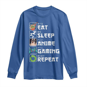 Eat Sleep Anime Gaming Repeat Long Sleeve Shirt Kawaii Otaku Gamer Manga Lover TS02 Royal Blue Print Your Wear