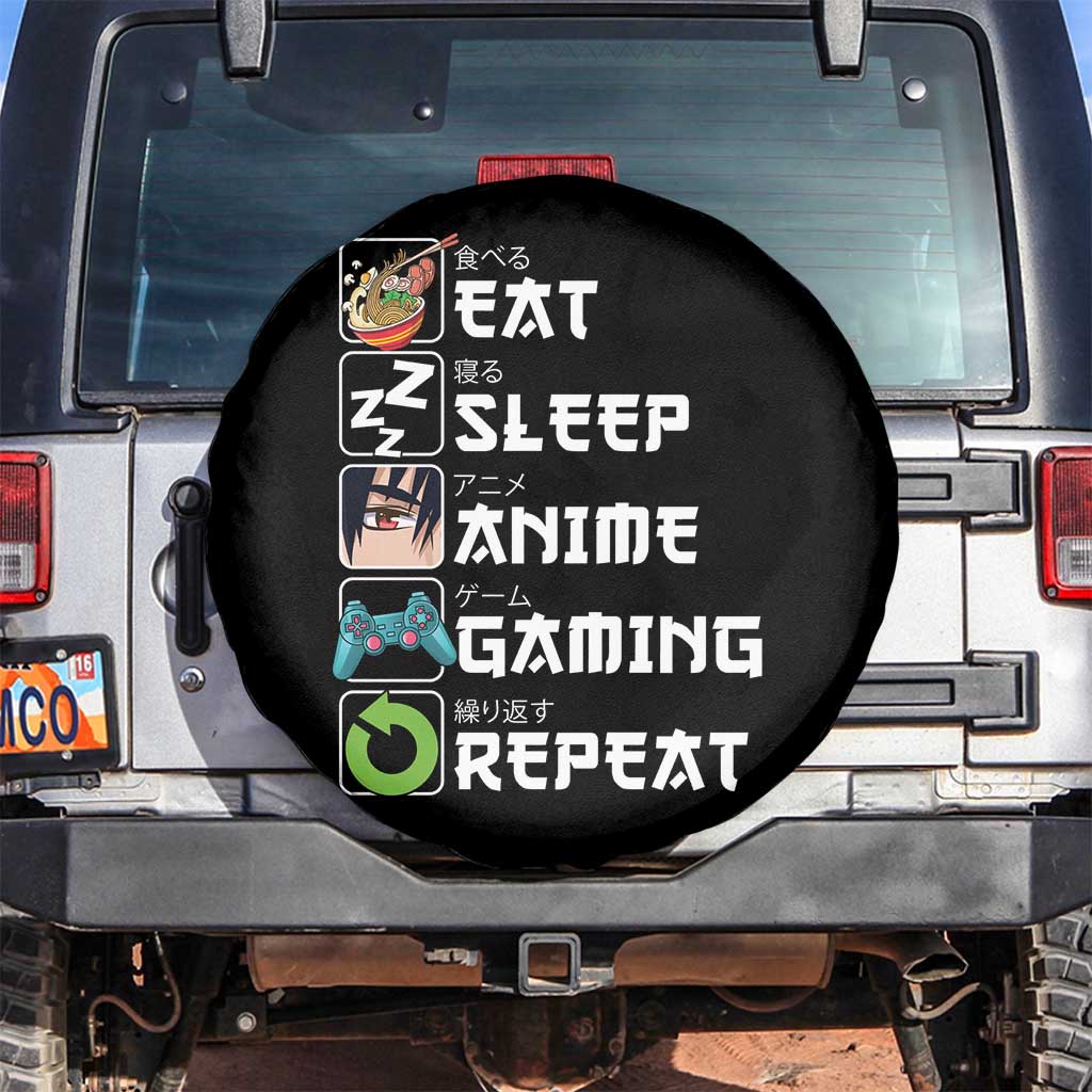 Eat Sleep Anime Gaming Repeat Spare Tire Cover Kawaii Otaku Gamer Manga Lover TS02 No hole Black Print Your Wear