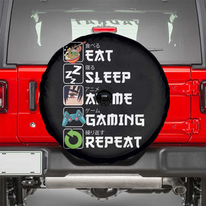 Eat Sleep Anime Gaming Repeat Spare Tire Cover Kawaii Otaku Gamer Manga Lover TS02 Black Print Your Wear