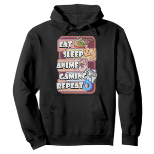 Eat Sleep Anime Gaming Repeat Hoodie Kawaii Otaku Manga Ramen Lover TS02 Black Print Your Wear