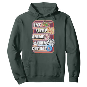 Eat Sleep Anime Gaming Repeat Hoodie Kawaii Otaku Manga Ramen Lover TS02 Dark Forest Green Print Your Wear