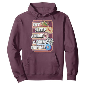 Eat Sleep Anime Gaming Repeat Hoodie Kawaii Otaku Manga Ramen Lover TS02 Maroon Print Your Wear