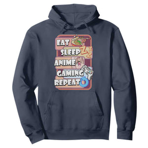 Eat Sleep Anime Gaming Repeat Hoodie Kawaii Otaku Manga Ramen Lover TS02 Navy Print Your Wear