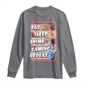 Eat Sleep Anime Gaming Repeat Long Sleeve Shirt Kawaii Otaku Manga Ramen Lover TS02 Charcoal Print Your Wear