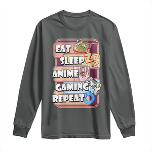 Eat Sleep Anime Gaming Repeat Long Sleeve Shirt Kawaii Otaku Manga Ramen Lover TS02 Dark Heather Print Your Wear