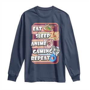 Eat Sleep Anime Gaming Repeat Long Sleeve Shirt Kawaii Otaku Manga Ramen Lover TS02 Navy Print Your Wear