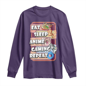 Eat Sleep Anime Gaming Repeat Long Sleeve Shirt Kawaii Otaku Manga Ramen Lover TS02 Purple Print Your Wear