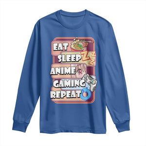 Eat Sleep Anime Gaming Repeat Long Sleeve Shirt Kawaii Otaku Manga Ramen Lover TS02 Royal Blue Print Your Wear