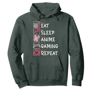 Eat Sleep Anime Gaming Repeat Hoodie Otaku Gamer Manga Lover Japanese Pop Culture TS02 Dark Forest Green Print Your Wear