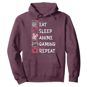 Eat Sleep Anime Gaming Repeat Hoodie Otaku Gamer Manga Lover Japanese Pop Culture TS02 Maroon Print Your Wear