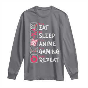 Eat Sleep Anime Gaming Repeat Long Sleeve Shirt Otaku Gamer Manga Lover Japanese Pop Culture TS02 Charcoal Print Your Wear