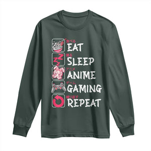 Eat Sleep Anime Gaming Repeat Long Sleeve Shirt Otaku Gamer Manga Lover Japanese Pop Culture TS02 Dark Forest Green Print Your Wear