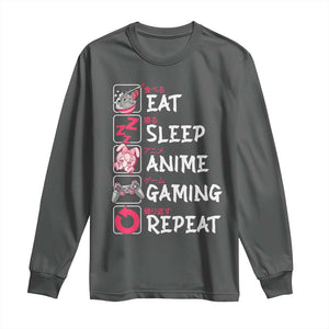 Eat Sleep Anime Gaming Repeat Long Sleeve Shirt Otaku Gamer Manga Lover Japanese Pop Culture TS02 Dark Heather Print Your Wear