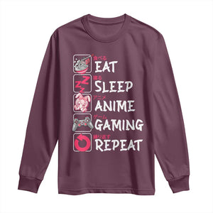 Eat Sleep Anime Gaming Repeat Long Sleeve Shirt Otaku Gamer Manga Lover Japanese Pop Culture TS02 Maroon Print Your Wear