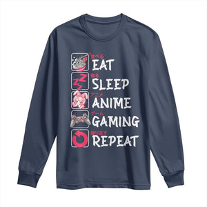 Eat Sleep Anime Gaming Repeat Long Sleeve Shirt Otaku Gamer Manga Lover Japanese Pop Culture TS02 Navy Print Your Wear