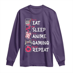 Eat Sleep Anime Gaming Repeat Long Sleeve Shirt Otaku Gamer Manga Lover Japanese Pop Culture TS02 Purple Print Your Wear