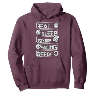 Eat Sleep Anime Gaming Repeat Hoodie Otaku Gamer Manga Lover TS02 Maroon Print Your Wear