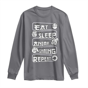 Eat Sleep Anime Gaming Repeat Long Sleeve Shirt Otaku Gamer Manga Lover TS02 Charcoal Print Your Wear