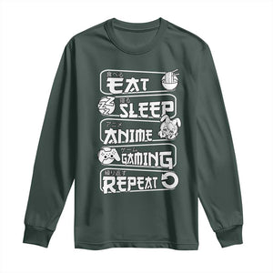 Eat Sleep Anime Gaming Repeat Long Sleeve Shirt Otaku Gamer Manga Lover TS02 Dark Forest Green Print Your Wear