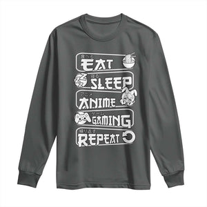 Eat Sleep Anime Gaming Repeat Long Sleeve Shirt Otaku Gamer Manga Lover TS02 Dark Heather Print Your Wear