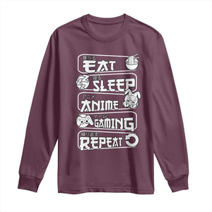 Eat Sleep Anime Gaming Repeat Long Sleeve Shirt Otaku Gamer Manga Lover TS02 Maroon Print Your Wear