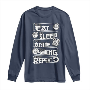 Eat Sleep Anime Gaming Repeat Long Sleeve Shirt Otaku Gamer Manga Lover TS02 Navy Print Your Wear