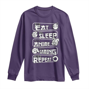 Eat Sleep Anime Gaming Repeat Long Sleeve Shirt Otaku Gamer Manga Lover TS02 Purple Print Your Wear