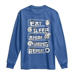 Eat Sleep Anime Gaming Repeat Long Sleeve Shirt Otaku Gamer Manga Lover TS02 Royal Blue Print Your Wear