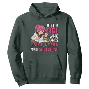 Just A Girl Who Loves Anime Ramen And Sketching Hoodie Japan Kawaii Otaku Manga Lover TS02 Dark Forest Green Print Your Wear