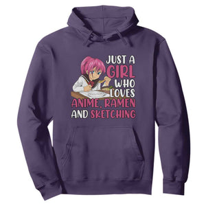 Just A Girl Who Loves Anime Ramen And Sketching Hoodie Japan Kawaii Otaku Manga Lover TS02 Purple Print Your Wear