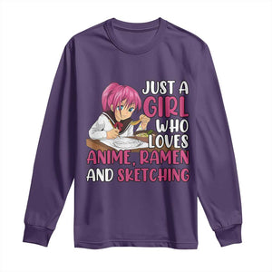 Just A Girl Who Loves Anime Ramen And Sketching Long Sleeve Shirt Japan Kawaii Otaku Manga Lover TS02 Purple Print Your Wear