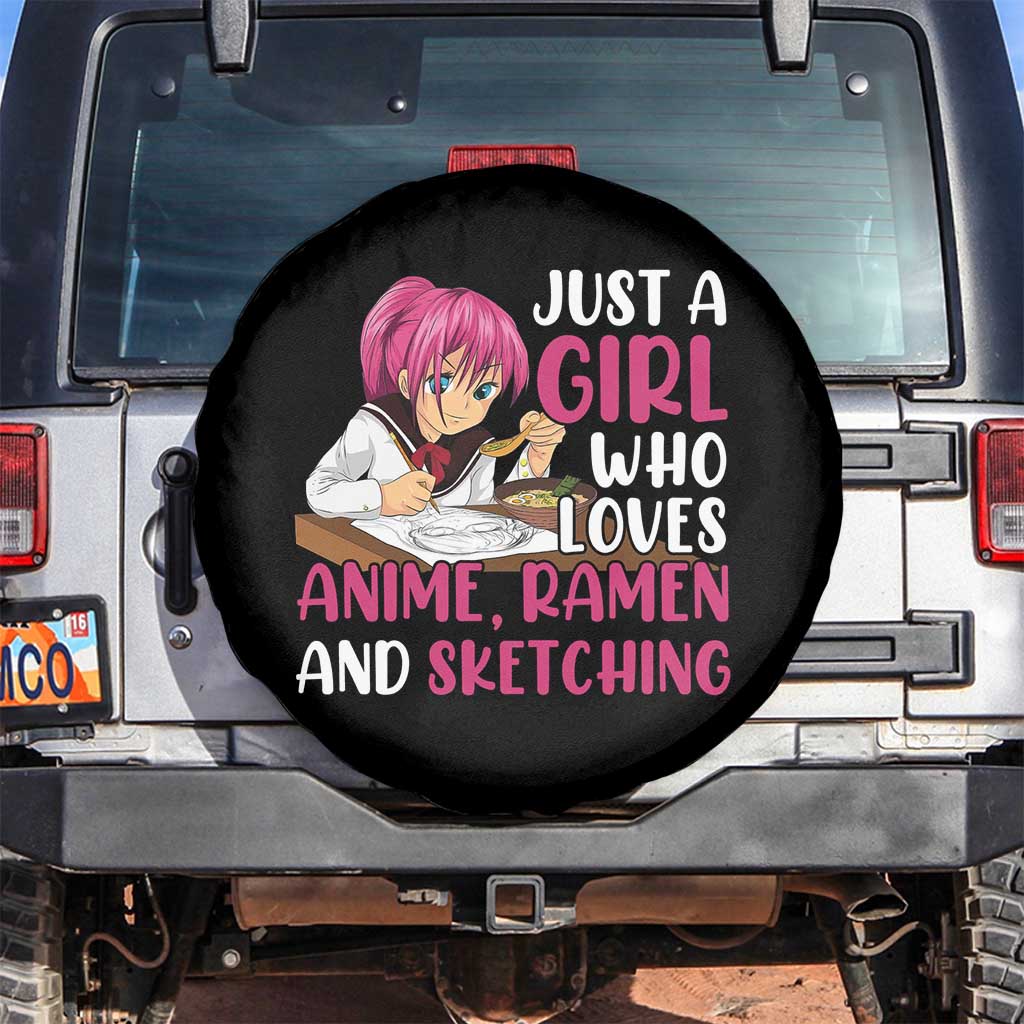 Just A Girl Who Loves Anime Ramen And Sketching Spare Tire Cover Japan Kawaii Otaku Manga Lover TS02 No hole Black Print Your Wear