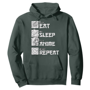 Eat Sleep Anime Repeat Hoodie Japan Otaku Manga Lover TS02 Dark Forest Green Print Your Wear