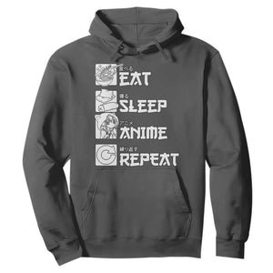 Eat Sleep Anime Repeat Hoodie Japan Otaku Manga Lover TS02 Dark Heather Print Your Wear