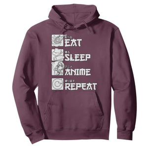 Eat Sleep Anime Repeat Hoodie Japan Otaku Manga Lover TS02 Maroon Print Your Wear