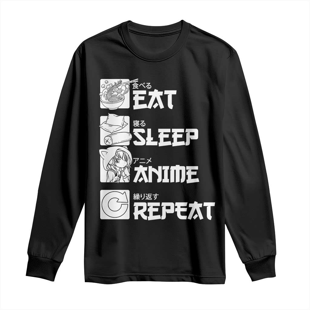 Eat Sleep Anime Repeat Long Sleeve Shirt Japan Otaku Manga Lover TS02 Black Print Your Wear