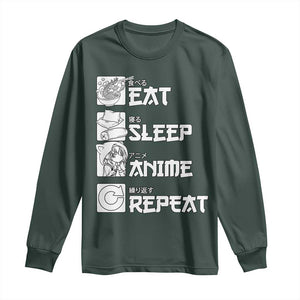 Eat Sleep Anime Repeat Long Sleeve Shirt Japan Otaku Manga Lover TS02 Dark Forest Green Print Your Wear