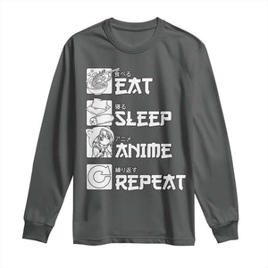 Eat Sleep Anime Repeat Long Sleeve Shirt Japan Otaku Manga Lover TS02 Dark Heather Print Your Wear