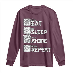 Eat Sleep Anime Repeat Long Sleeve Shirt Japan Otaku Manga Lover TS02 Maroon Print Your Wear