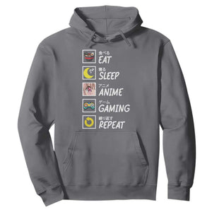 Eat Sleep Anime Gaming Repeat Hoodie Kawaii Otaku Gamer Manga Ramen Lover TS02 Charcoal Print Your Wear