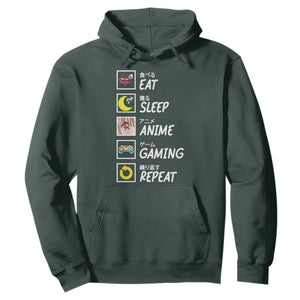 Eat Sleep Anime Gaming Repeat Hoodie Kawaii Otaku Gamer Manga Ramen Lover TS02 Dark Forest Green Print Your Wear