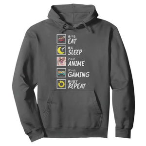 Eat Sleep Anime Gaming Repeat Hoodie Kawaii Otaku Gamer Manga Ramen Lover TS02 Dark Heather Print Your Wear