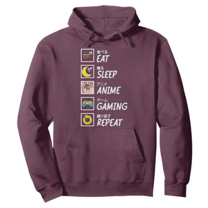 Eat Sleep Anime Gaming Repeat Hoodie Kawaii Otaku Gamer Manga Ramen Lover TS02 Maroon Print Your Wear