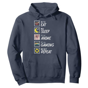 Eat Sleep Anime Gaming Repeat Hoodie Kawaii Otaku Gamer Manga Ramen Lover TS02 Navy Print Your Wear