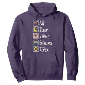 Eat Sleep Anime Gaming Repeat Hoodie Kawaii Otaku Gamer Manga Ramen Lover TS02 Purple Print Your Wear