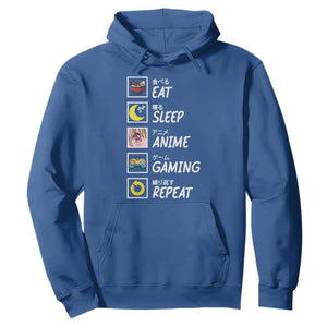 Eat Sleep Anime Gaming Repeat Hoodie Kawaii Otaku Gamer Manga Ramen Lover TS02 Royal Blue Print Your Wear