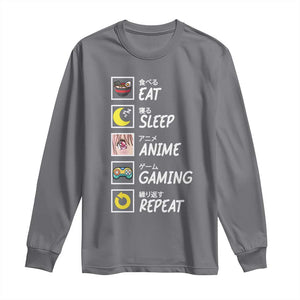 Eat Sleep Anime Gaming Repeat Long Sleeve Shirt Kawaii Otaku Gamer Manga Ramen Lover TS02 Charcoal Print Your Wear