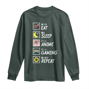 Eat Sleep Anime Gaming Repeat Long Sleeve Shirt Kawaii Otaku Gamer Manga Ramen Lover TS02 Dark Forest Green Print Your Wear